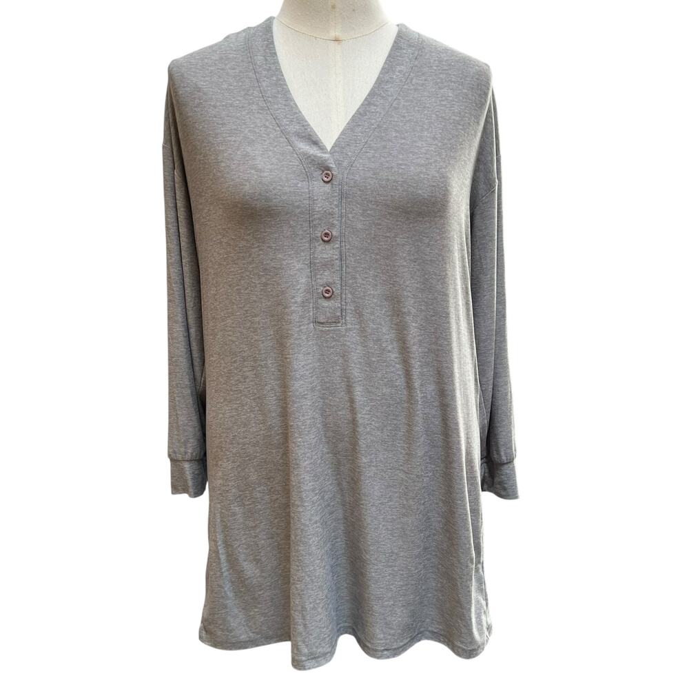Beyond Yoga Gray Henley Lounge Dress Women’s M Long Sleeve Soft
